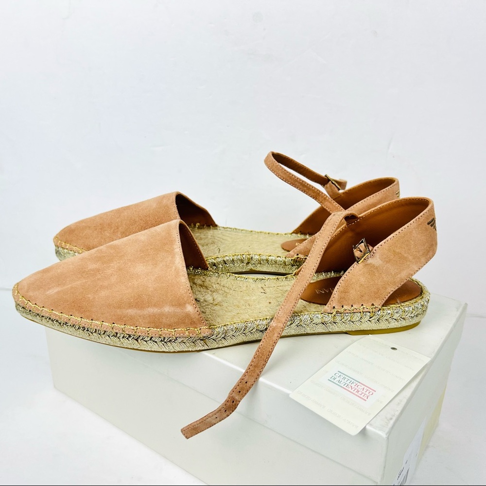 Emporio Armani Womens 40 Jute Espadrilles Flats Ankle Strap Tan New in Box Spain